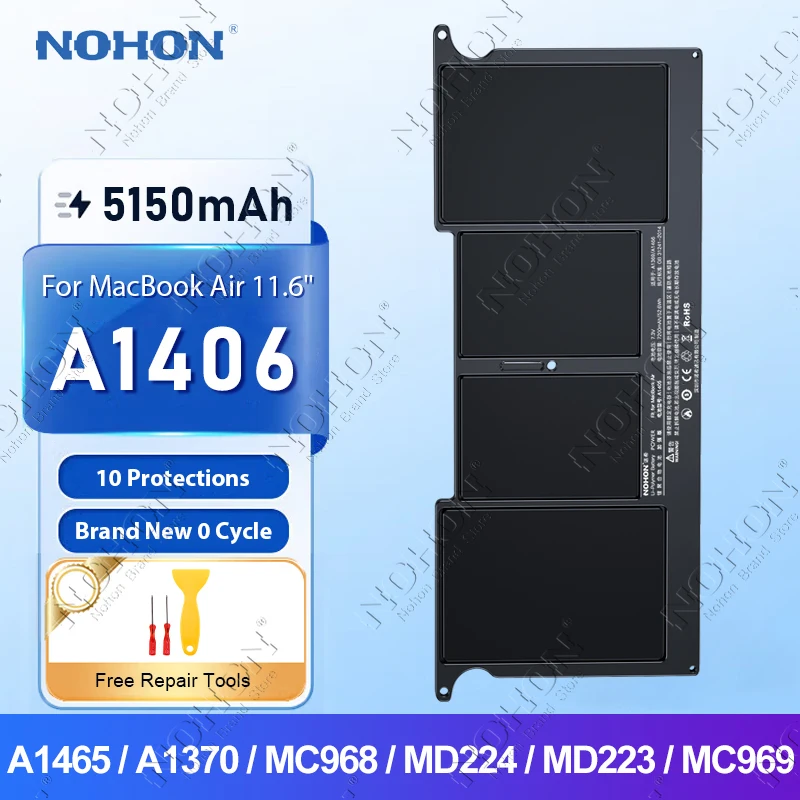 

NOHON A1406 Laptop Battery for Apple Macbook Air 11.6" A1465 A1370 MC968 MD224 MD223 MC969 Bateria Replacement Batteries