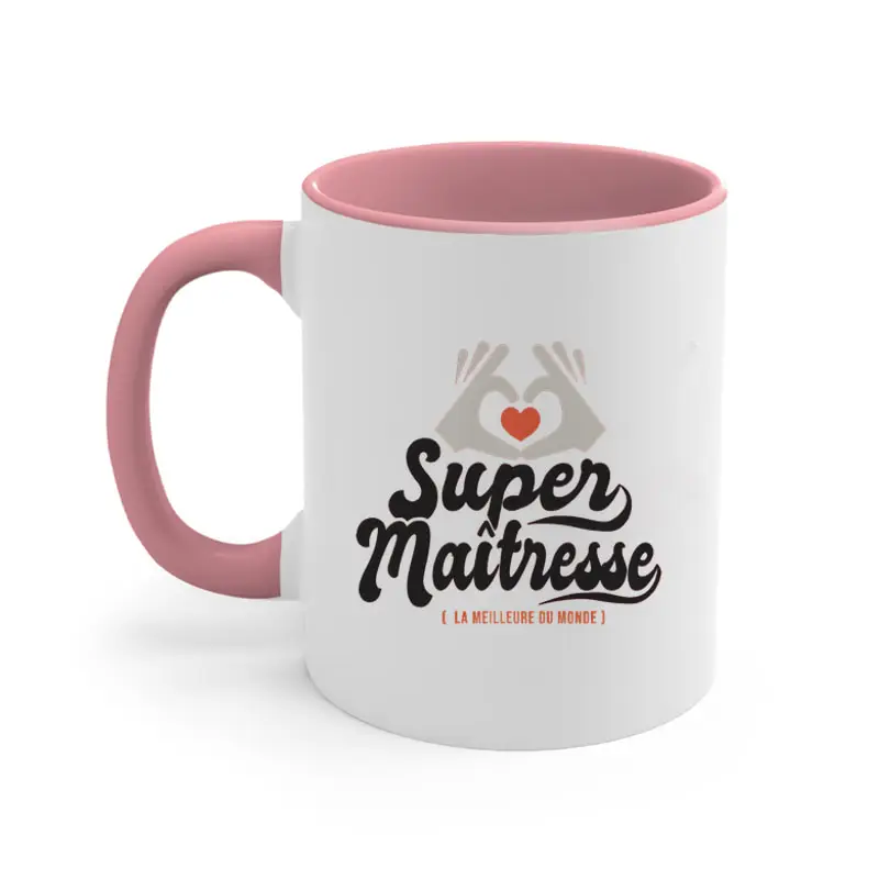 French Super Maitresse Print 11oz Pink Handle & Rim Ceramic Mug School Stationery Design Back To School Graduation Teacher Gift