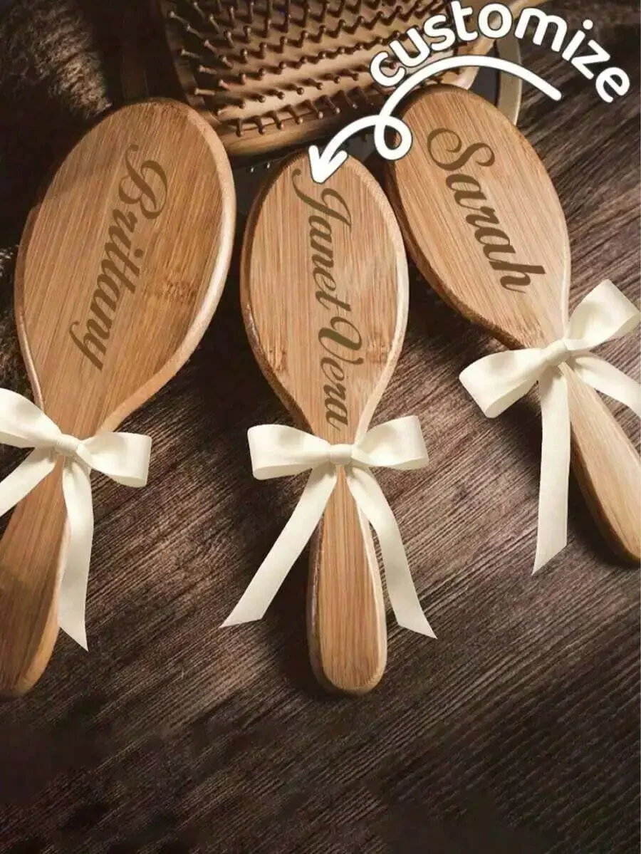 

Personalized Bamboo Hair Brush Engraved Name Anti-Static Portable Gift For Women