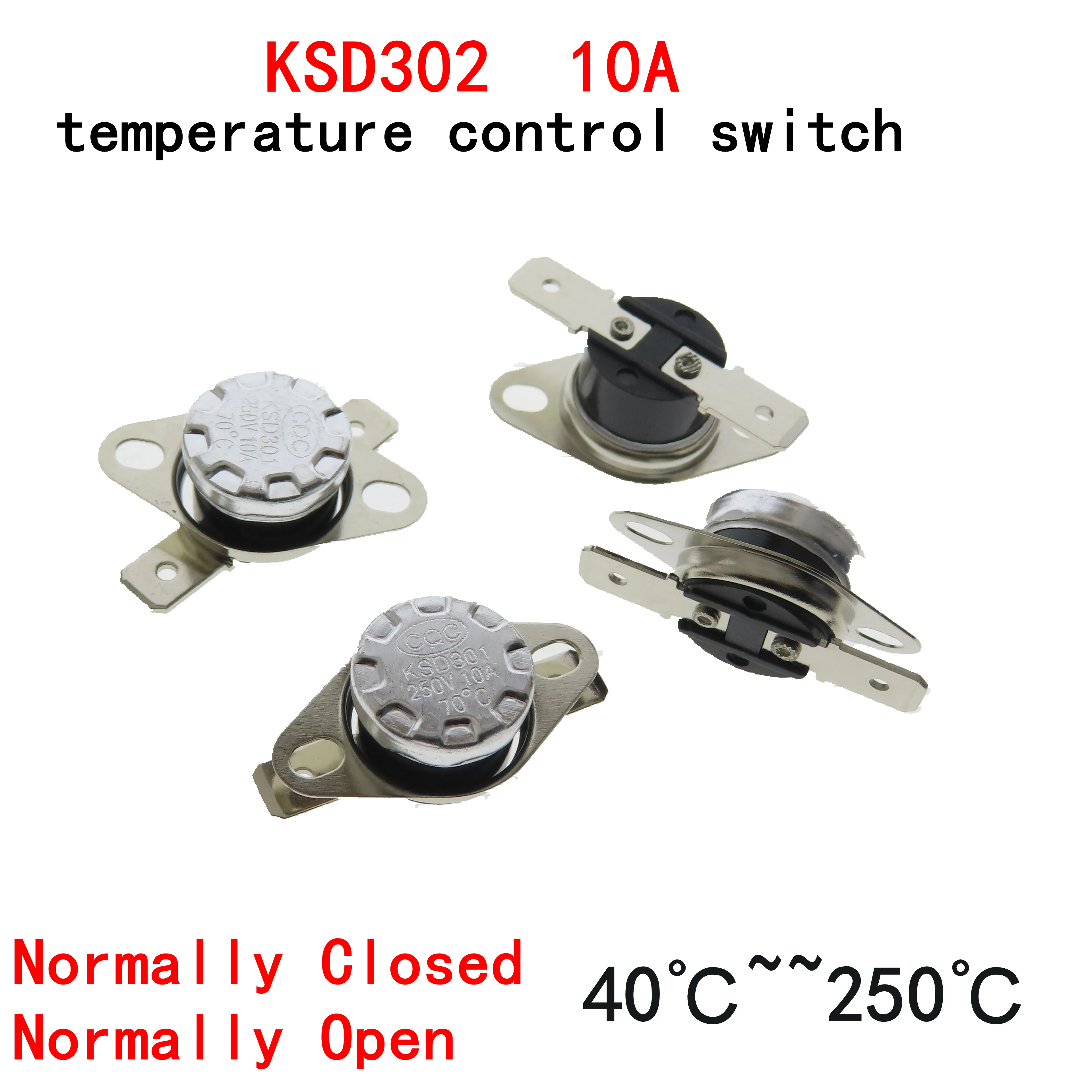 

5PCS KSD301 250V 10A Normally Open Normally Close 40 45 50 100 105 110 Celsius Degree Thermostat Temperature Thermal Control