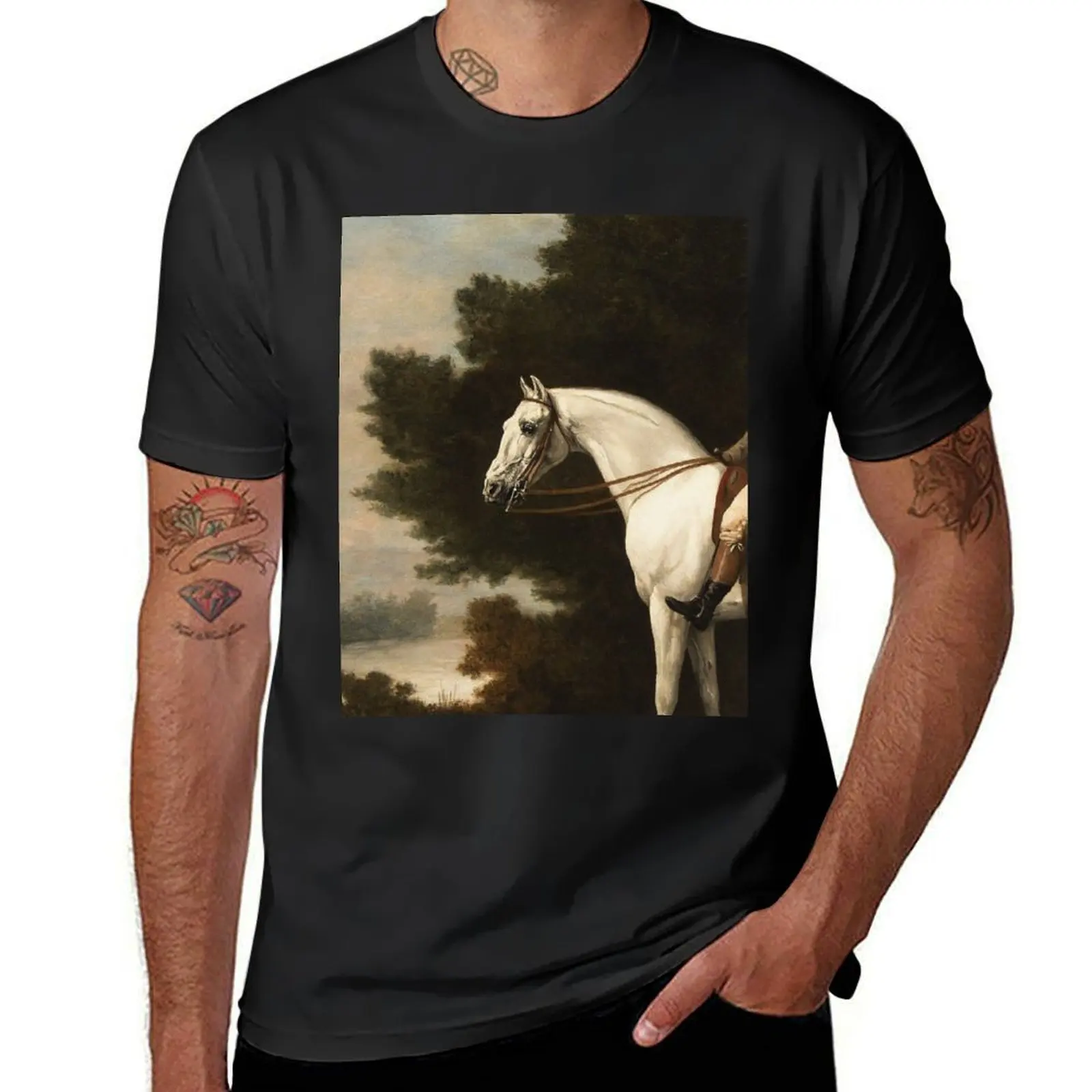 Grey hunter horse with rider by George Stubbs T-Shirt for a boy customizeds mens cotton t shirts