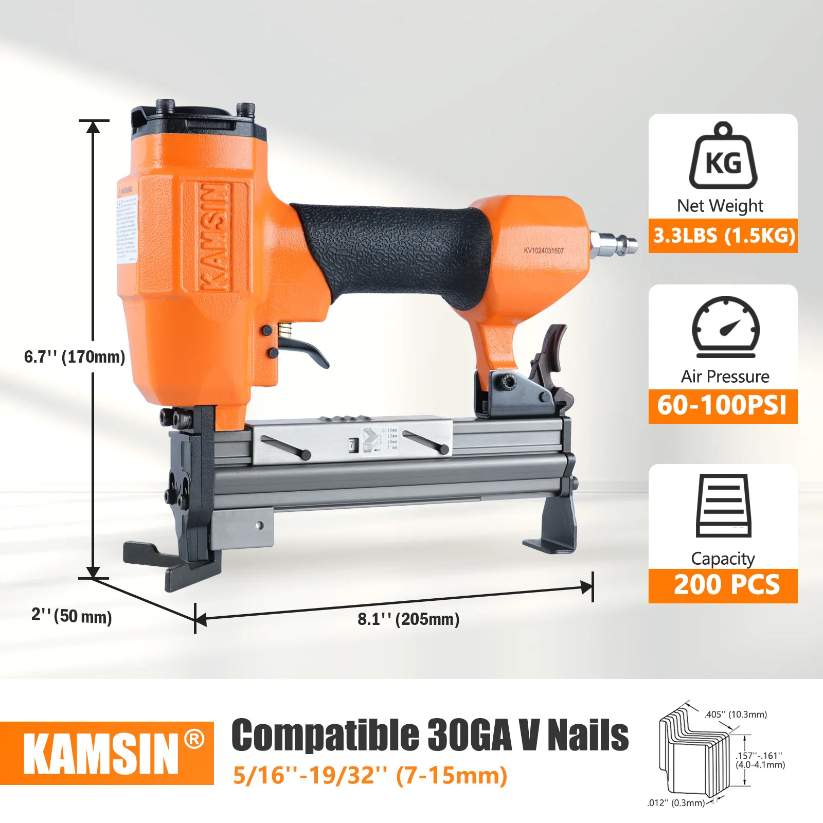 Pneumatic V Nail Gun 30G Picture Frame Angle Nailer Air V-Nailer for Photo Frame Wood Joining Accepts 7-15mm V Nails