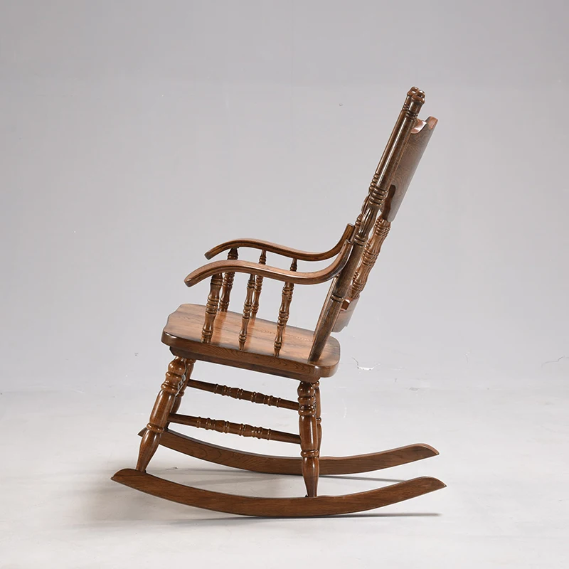 Solid wooden rocking chair, wooden rocking chair, photography, American style, retro and ancient leisure chair