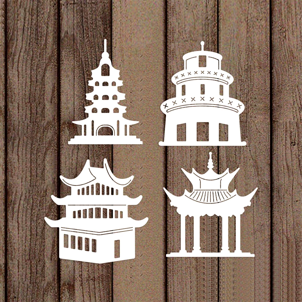 Chinese Pavilion Build Metal Cutting Dies For DIY Scrapbook Album Die Paper Cards Embossed Happy New Year Craft Making 2024 NEW