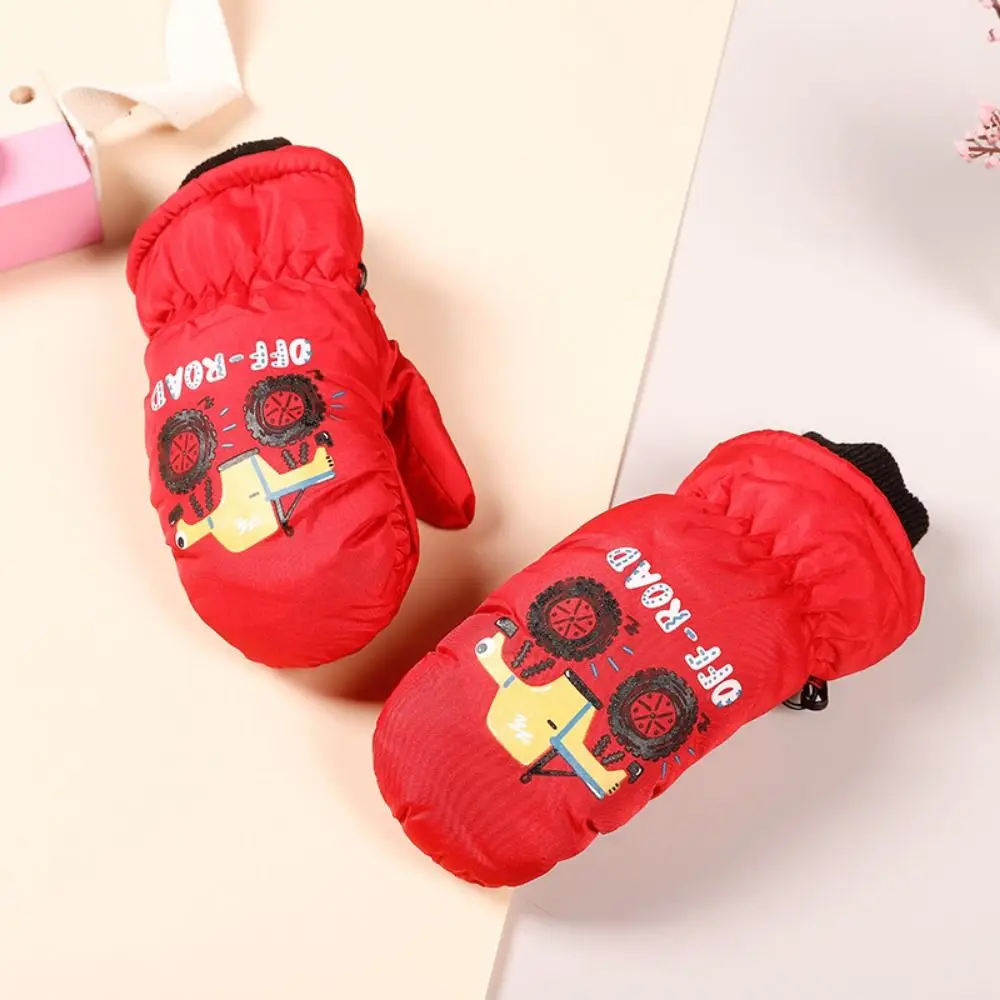 

Snow Man Children's Snow Gloves Waterproof Windproof Winter Ski Mittens Anti Loss Buckle Car Shape