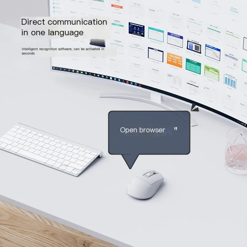 Mysz głosowa AI Bezprzewodowa, dwumodowa, ładowalna, cicha, inteligentna, sterowana głosem, pisanie w biurze i domowym laptopie Mause