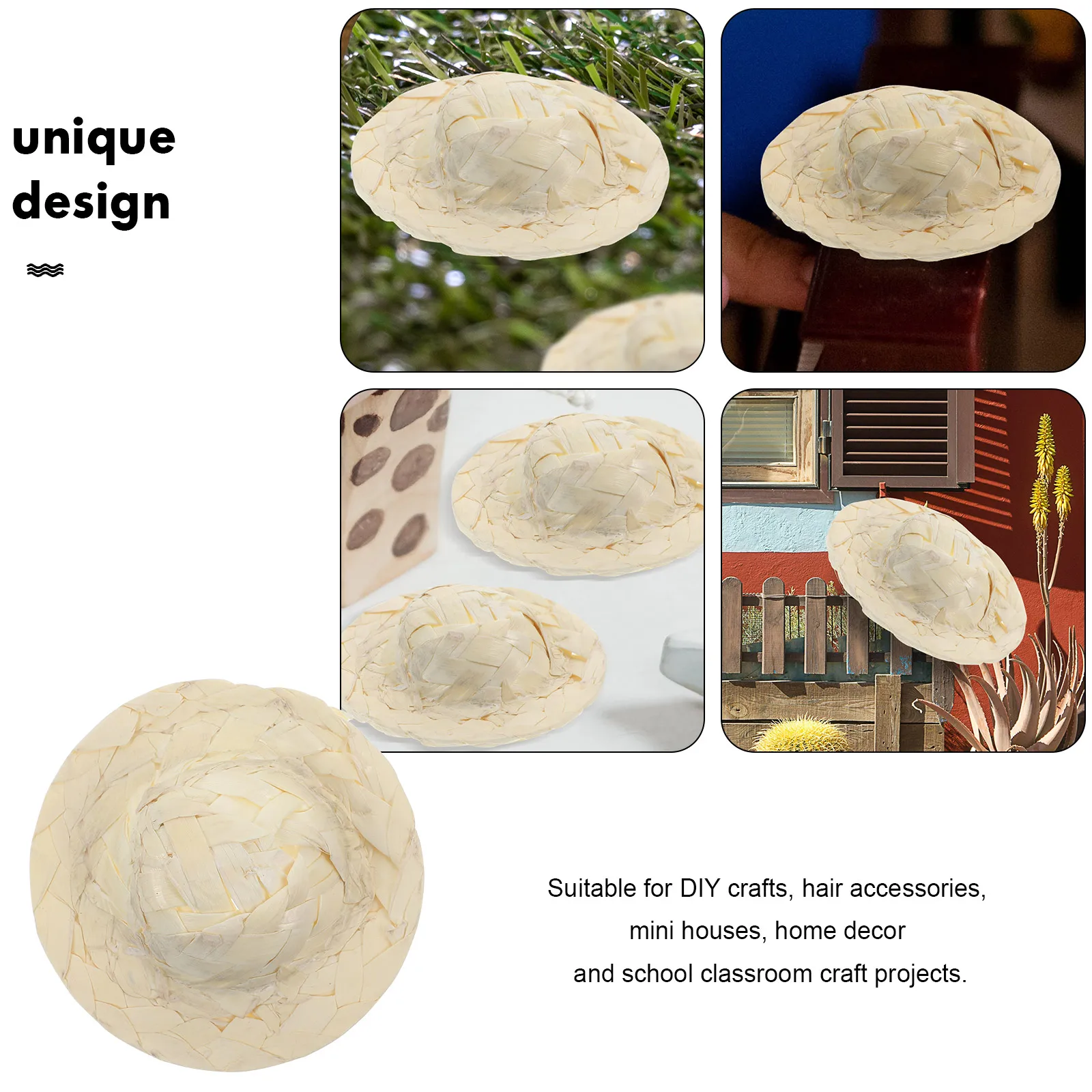 10 Pcs Mini Straw Hat Farmer Hats Decoration Craft Tiny Bagged Amish Dollhouse