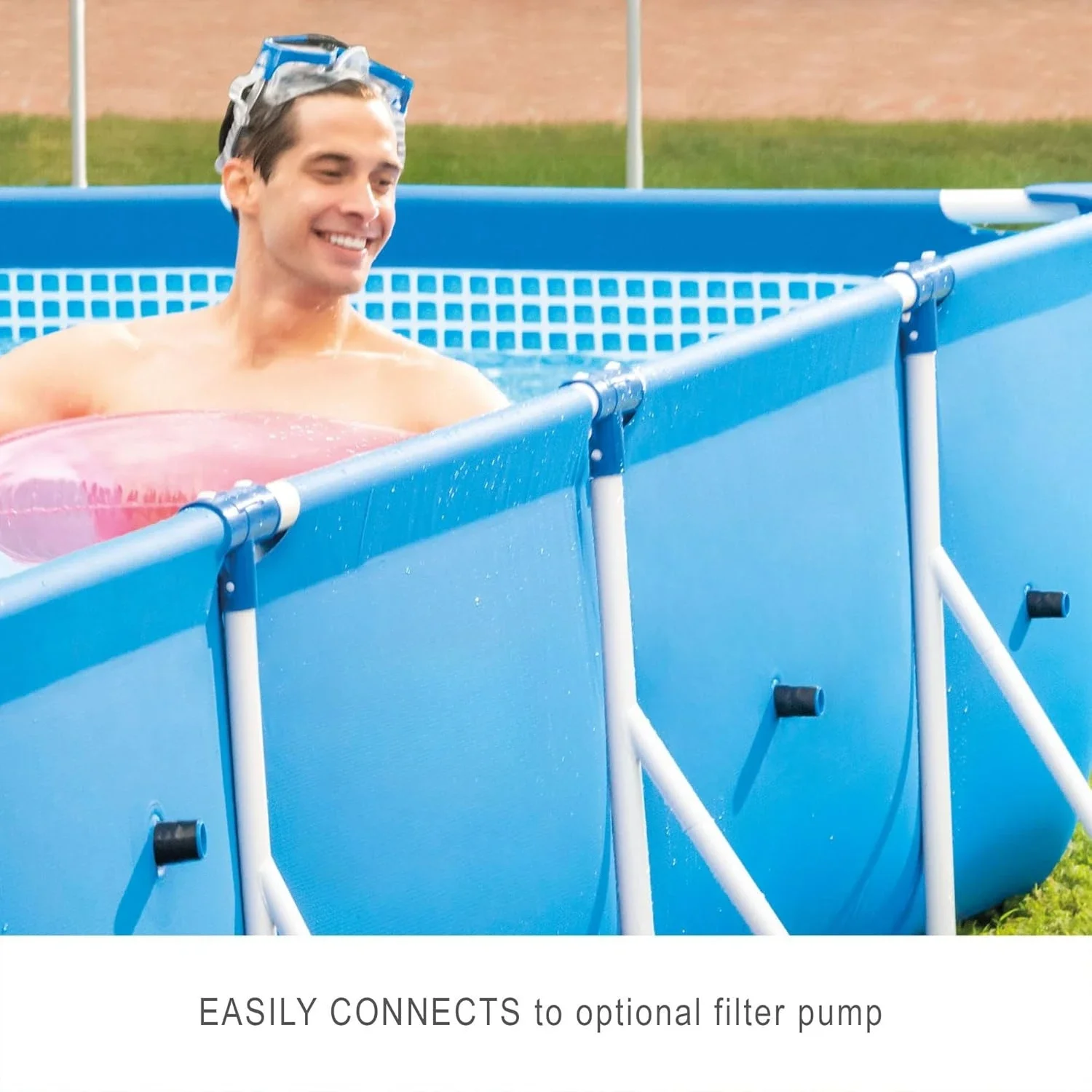 Prostokątny basen naziemny do ogrodu o wymiarach 14,75'x86'x33' z zaworem regulacji przepływu do szybkiego spuszczania wody, niebieski.