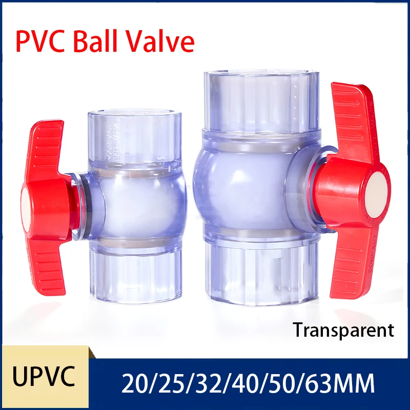 

1PCS 20/25/32/40/50/63/75mm Transparent UPVC Ball Valve Pipe Socket Ball Valve Aquarium Fish Tank Connectors Fittings