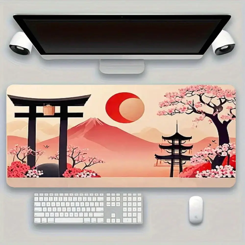 Japanese style landscape silhouette playmat beautiful dusk night illustration mousepad for office game desk