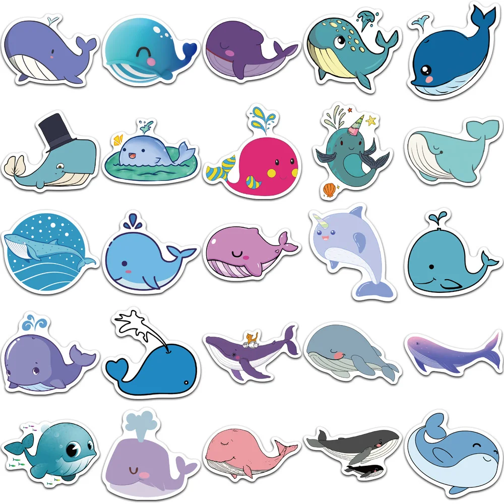 10/30/50pcs Cute Whale Cartoon Children Stickers For Toy Luggage Laptop Ipad Skateboard  Phone Notebook Stickers Wholesale