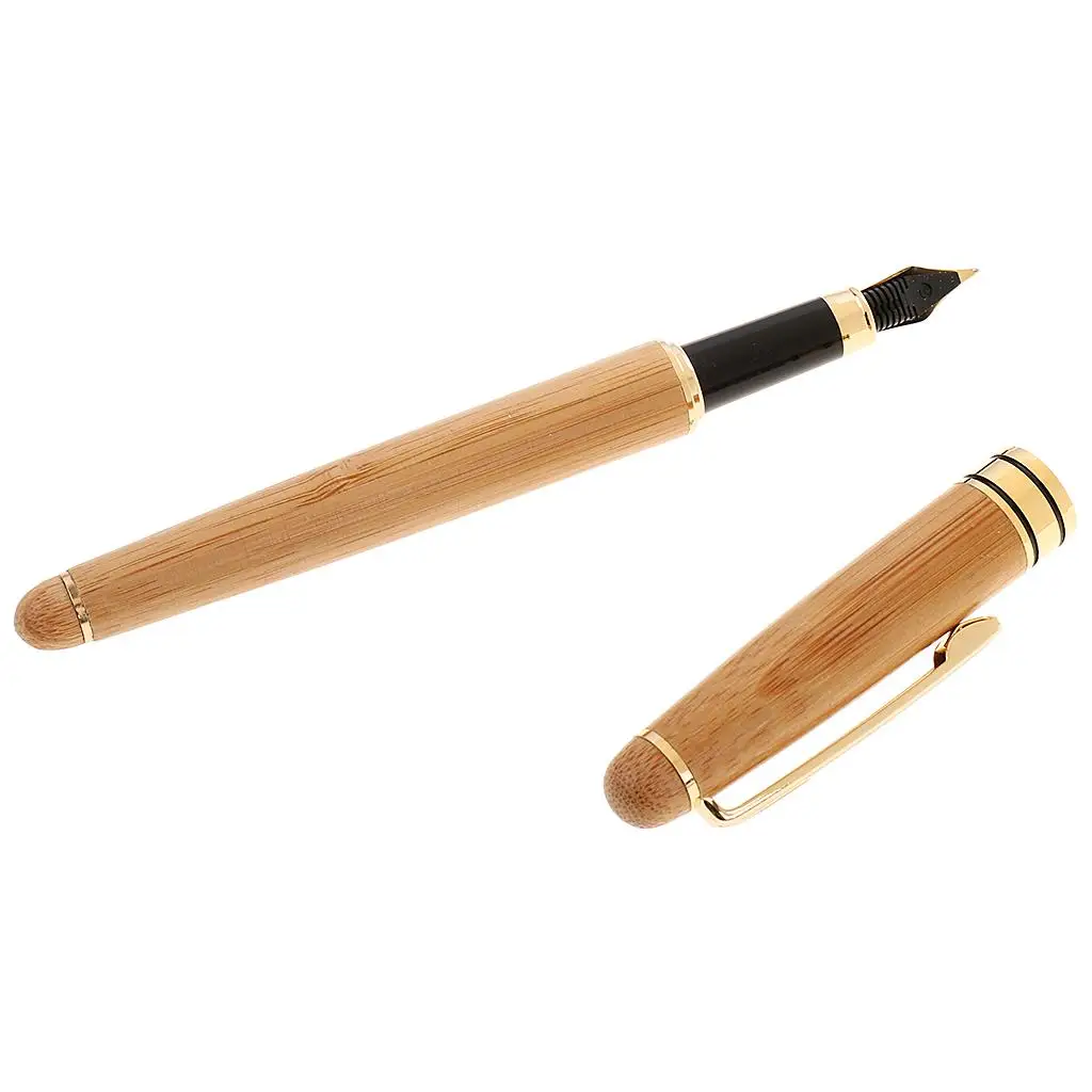 Polished Beige 14.5cm Bamboo Fountain Pens Smooth Writing for Writing Tools