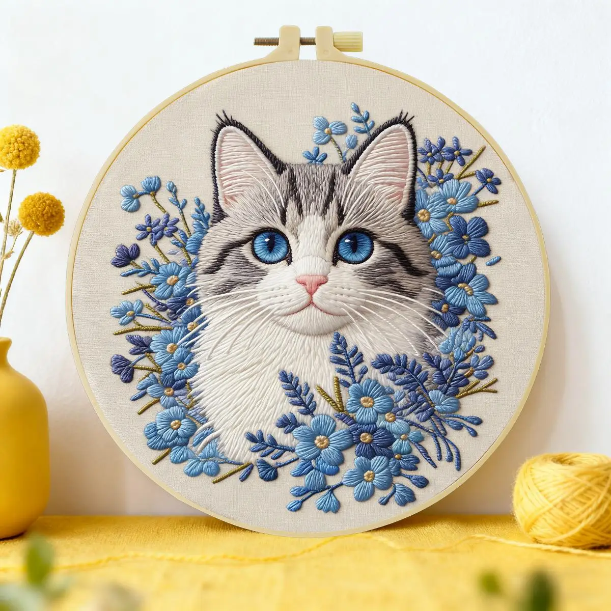 1pc 20X20CM/15X15CM 7.87/6.3inch The Cat in the Flower Bed Embroidery Starter Kit DIY Kit DIY Embroidery Kit Manualidades
