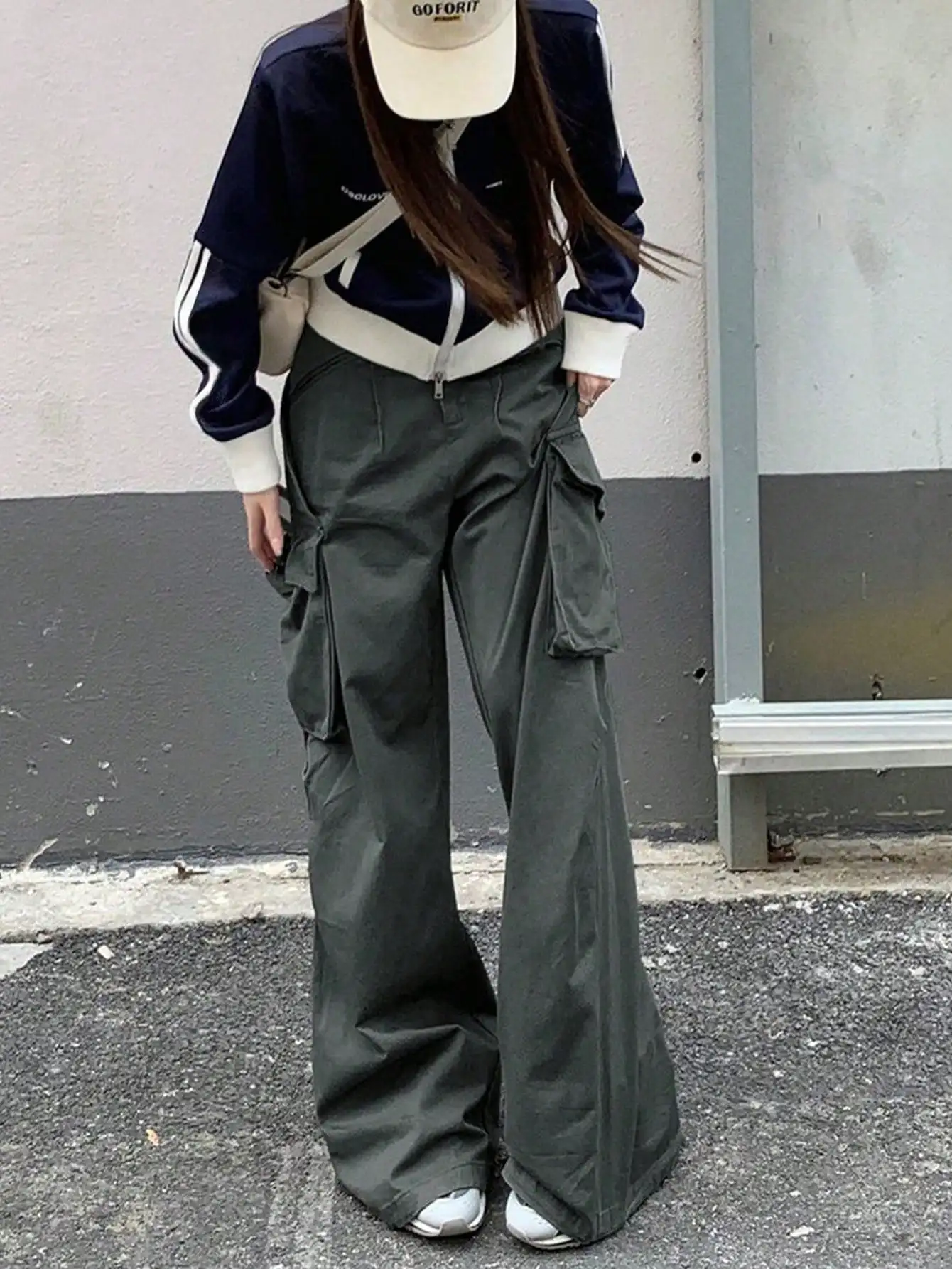 

Korean Chic Autumn and Winter New Design Multi-Flap Pocket Pants Cargo Pants Women's Loose Casual Pants Floor-Length Wide-Leg Pants Trendy