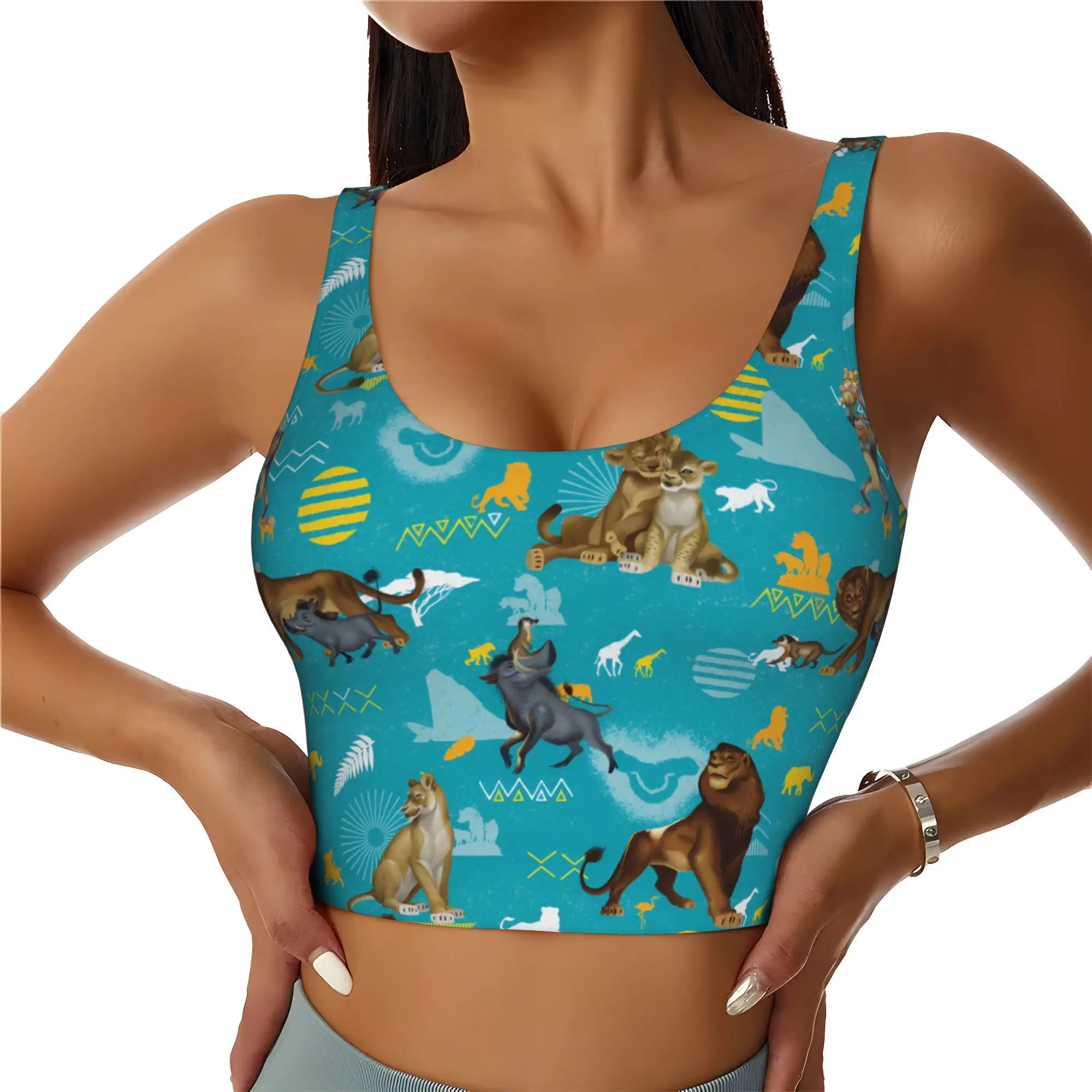 Custom Women's Liones Anime Kinges Sports Bras Hakuna Matata Simba High Impact Gym Workout Running Crop Tank Tops