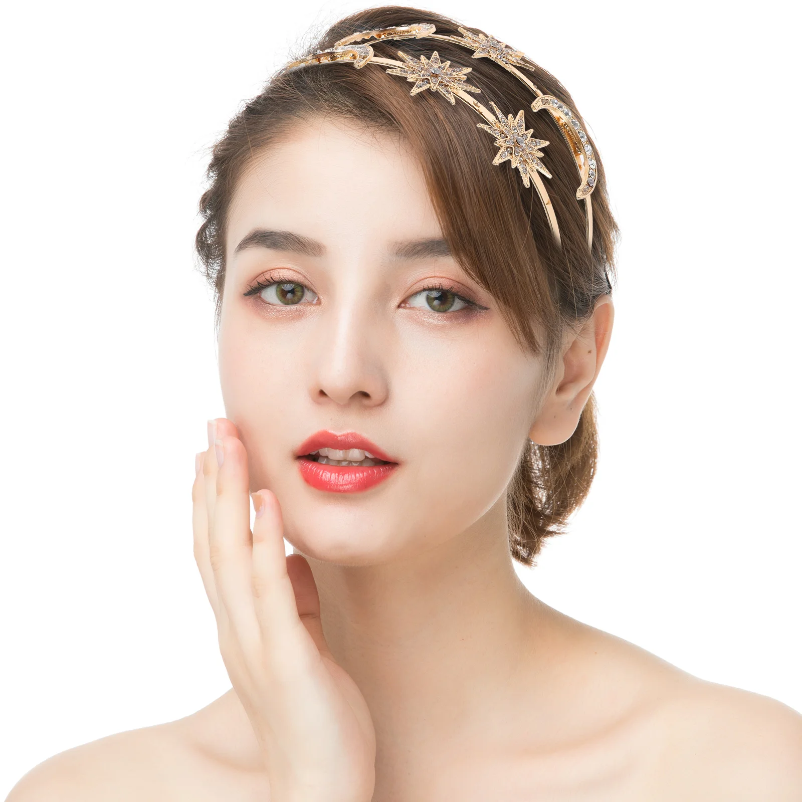 

Star Moon Headband Double Layer Alloy Rhinestone Goddess Crown For Women Party Wedding Bridal Hair Accessories