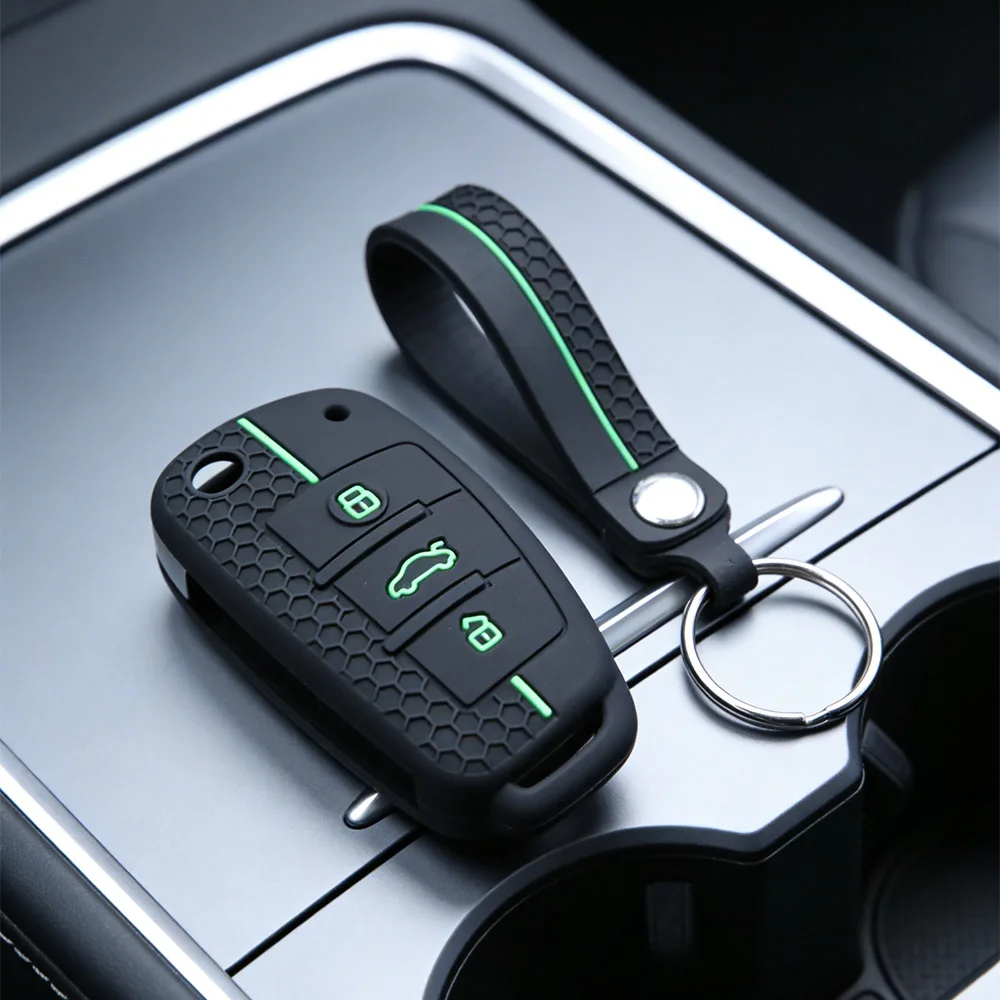 Honeycomb Textured Silicone Car Key Fob Cover With Keychain for Audi A4 B7 A6 C6 4F 8V A3 8P A1 Remote Key Holder Shell
