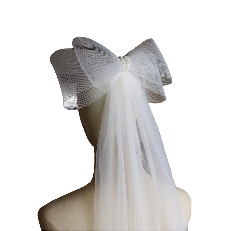 Super Fairy Elastic Net Bow Bridal Veil, Branco, Dupla Camada, Suave, Cerimônia, Casamento, Viagem, Fotografia, Chapelaria