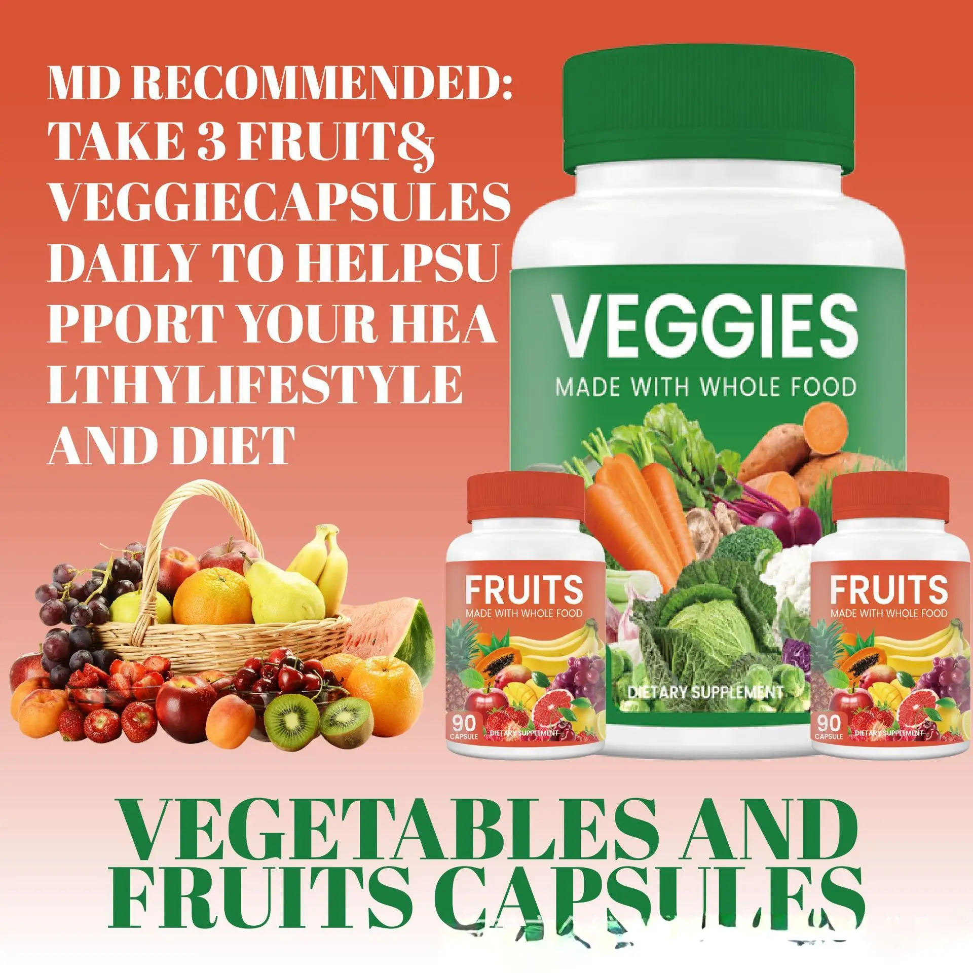 

Добавки с фруктами и овощами — 90 фруктовых капсул, 90 растительных капсул — цельные фруктовые и овощные ингредиенты для женщин, мужчин и детей