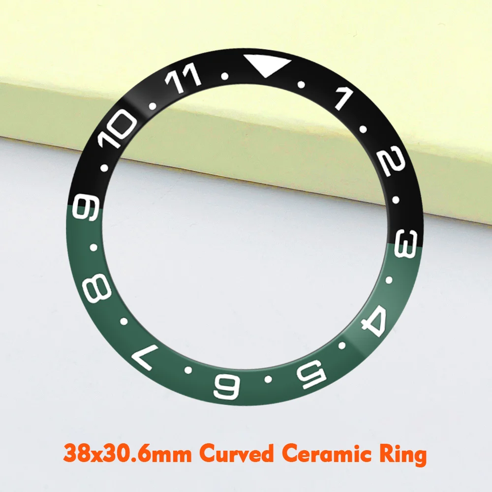 ขอบหน้าปัดเซรามิกโค้ง 38x30.6 มม. 12H GMT สำหรับใส่กับตัวเรือนนาฬิกา NH35 NH36 SUB รุ่น SKX007 และ SRPD