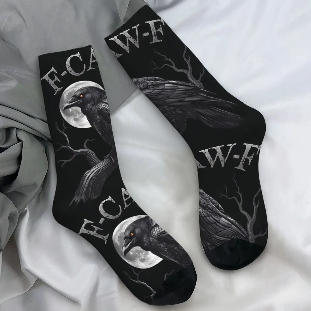 

Черная ворона F-Caw-F забавные черные носки с птицей и луной, чулки унисекс, мужские мягкие дышащие велосипедные носки, нескользящие носки с осенним узором