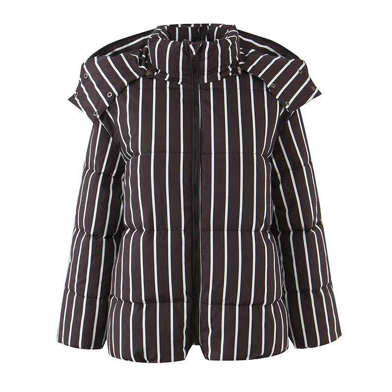 

Overcoat 2025 New Fashion Temperament Striped Warm Hooded Women's Quilted Cotton Coat Winter Loose Casual Women Cotton Coat H779