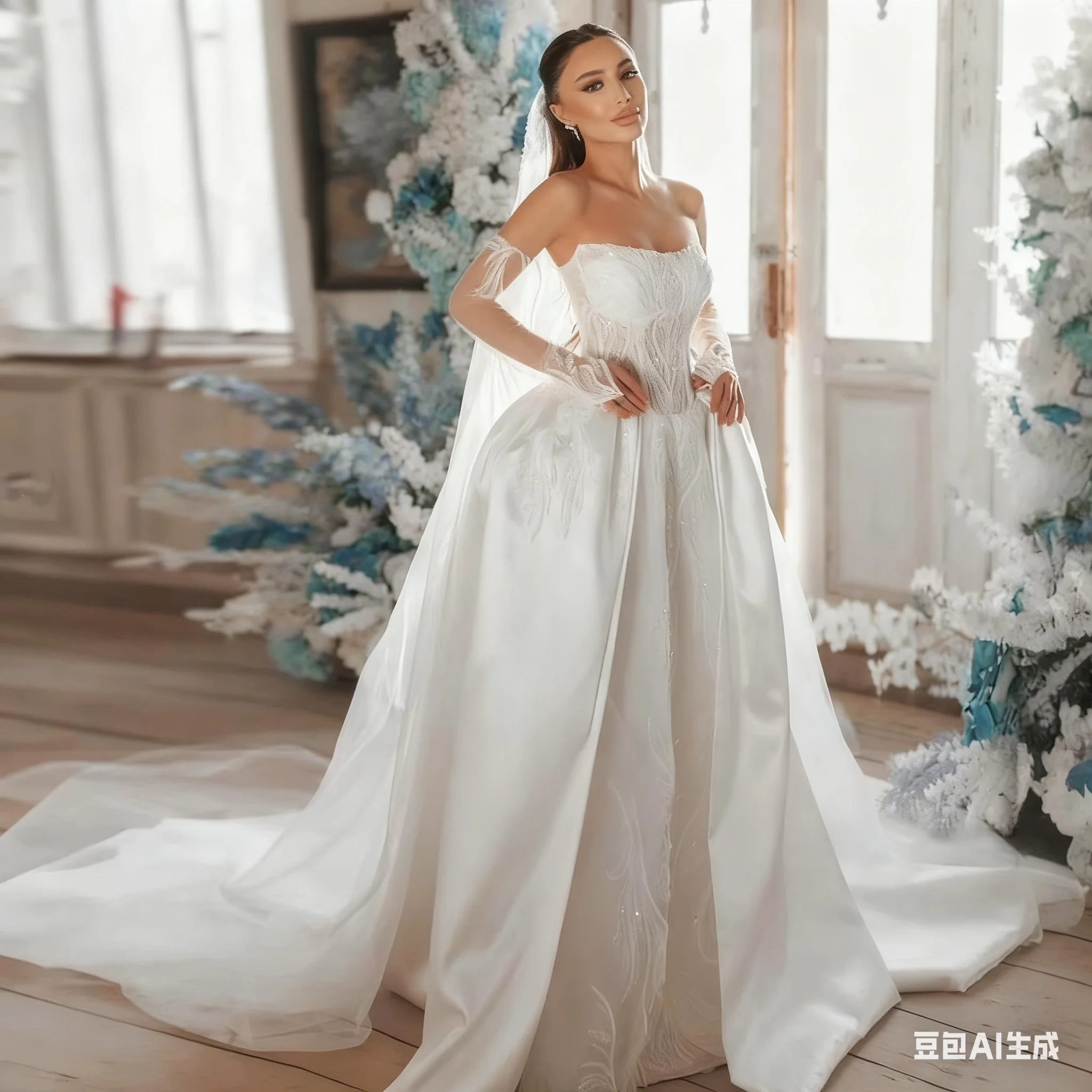 Aangepaste 2026 A-lijn elegante trouwjurken strapless vestido de novia kant afneembare trein mat satijn vintage robe de mariee