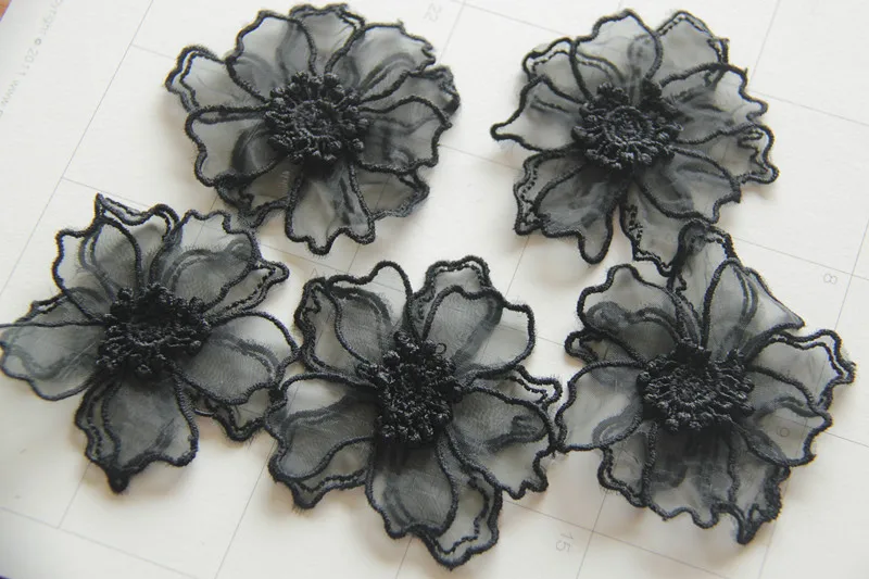 10pcsx 2Layers black Floral  lace patches for clothing sewing women skirt fabric patch garment Accessories Diy decoration