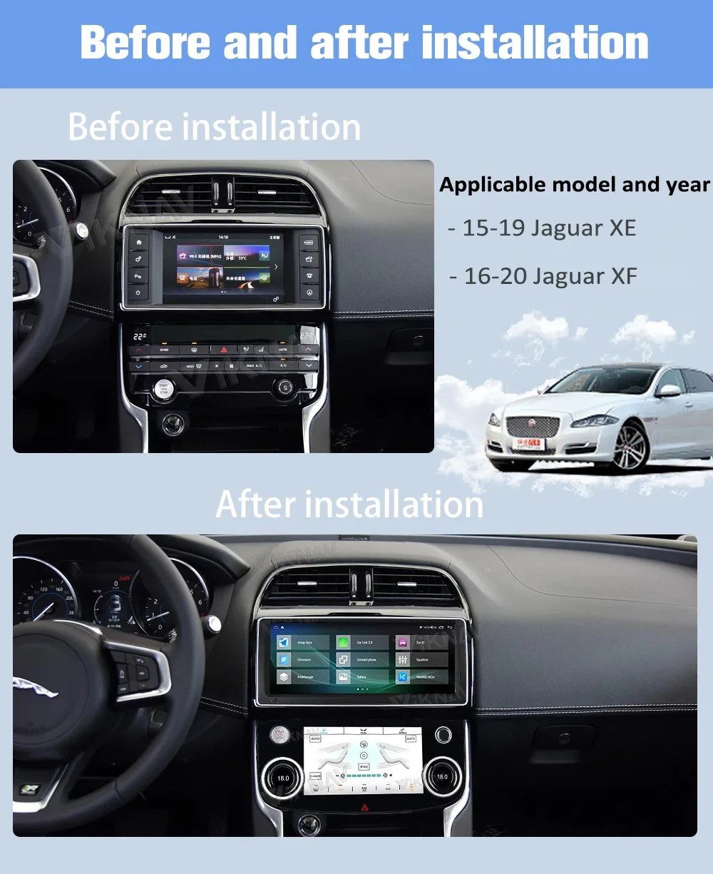 AC Panel for Jaguar XE XF (2015-2020) 10 inch LCD Climate Control Screen with Conditioning Temperature Control Knobs