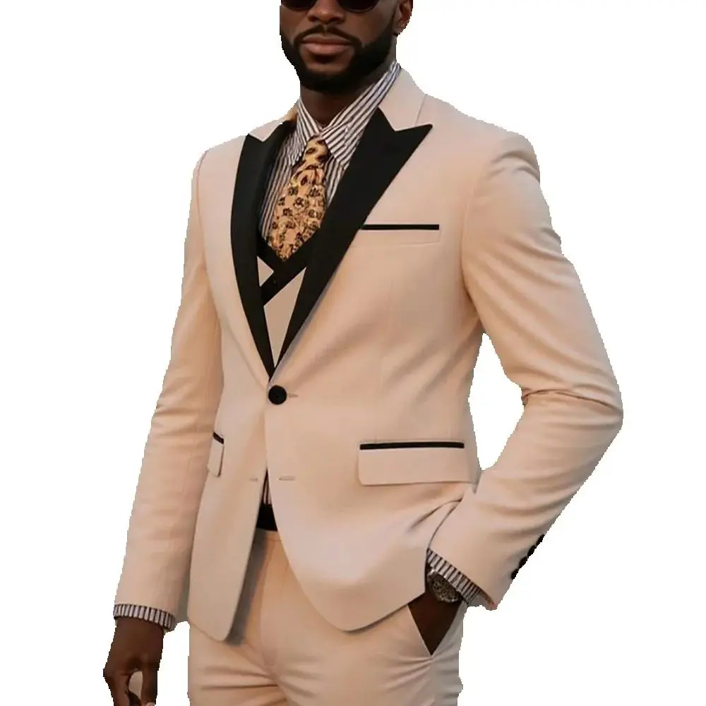 Красивый мужской костюм с остроконечными лацканами, тонкий костюм спереди на плоской подошве, костюм из трех предметов, однобортный мужской костюм для свадьбы, полный комплект