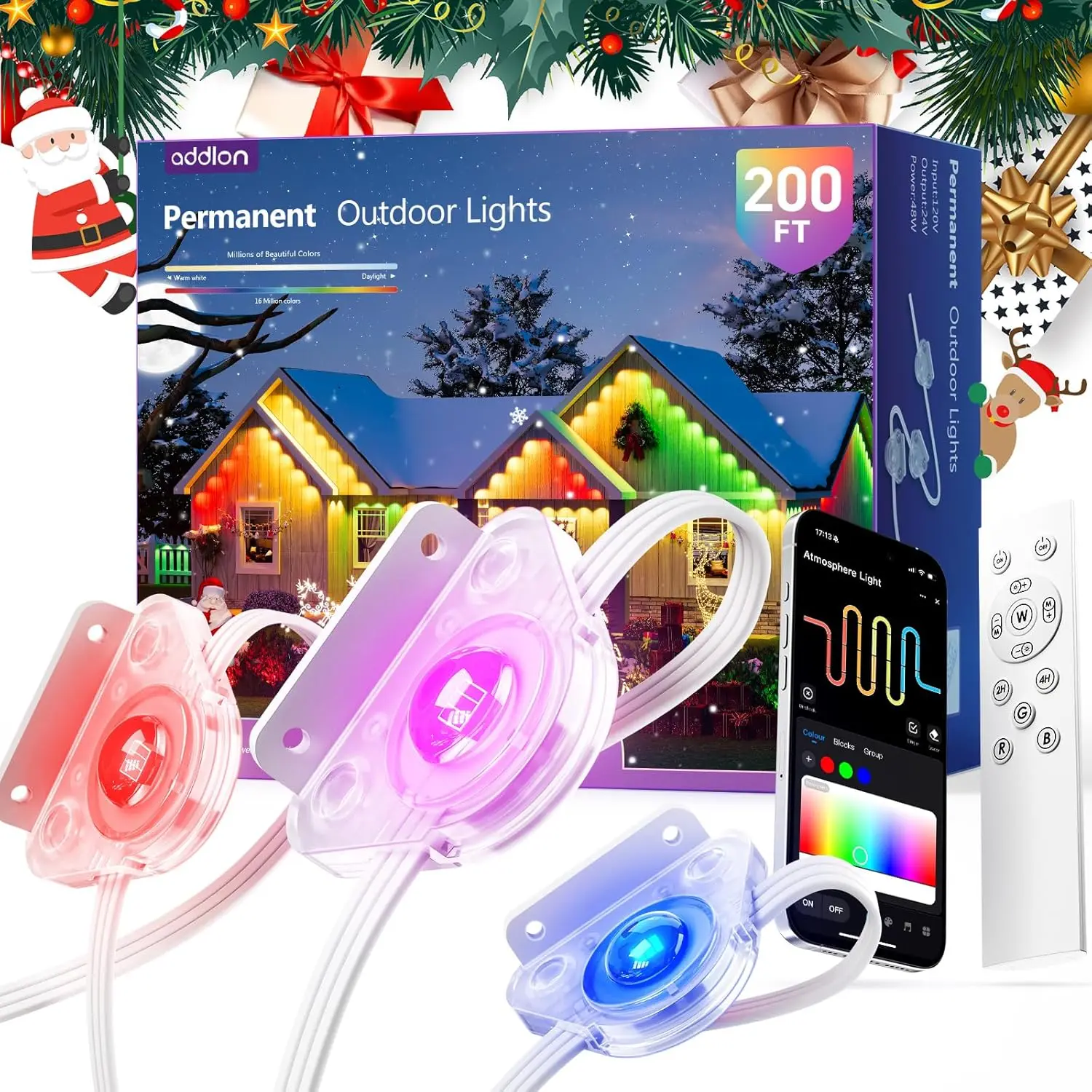 

200 футов RGB + IC, меняющие цвет уличные светодиодные фонари с приложением и пультом дистанционного управления, IP67, защита от атмосферных воздействий для праздников и домашнего декора