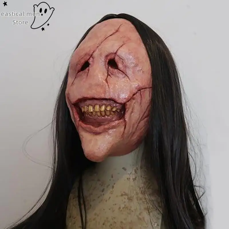 

2025 New Halloween Horror Long Hair Devil Mask Red Face Devil Mask Toothed Devil Latex Long Hair Mask Theme Party