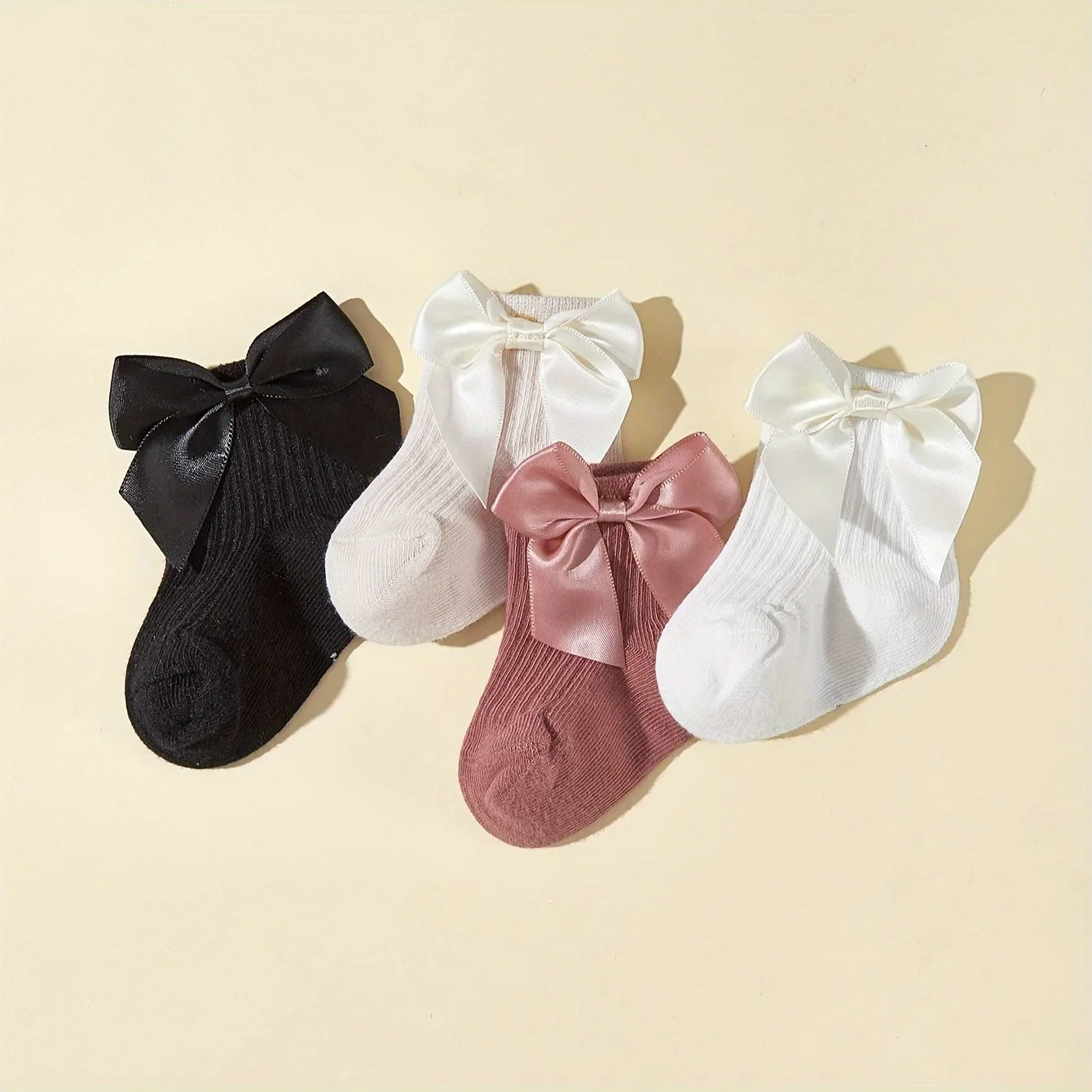 4Pairs Baby Socks Bowknot Soft Cotton Newborn Sock Princess Infant Toddler Girls Cute Socks Mid Length Socks Spring Autumn