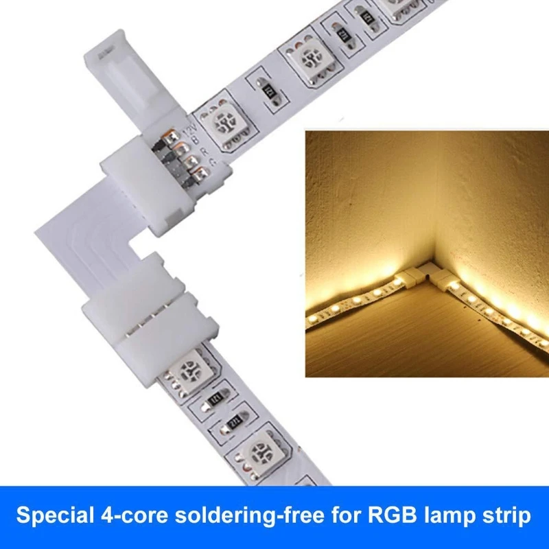 20 Pcs 4 Pin L Shape LED Light Strips Connector Unwired Gapless Solderless Adapter Connectors Terminal Extension A0KF