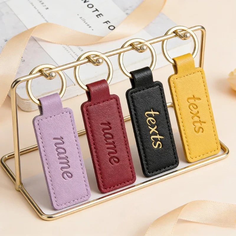 Personalized Name PU Leather rectangle Keychain Fashionable Keyring Customized Logo Pendant Laser Room Number Key Chains Ring