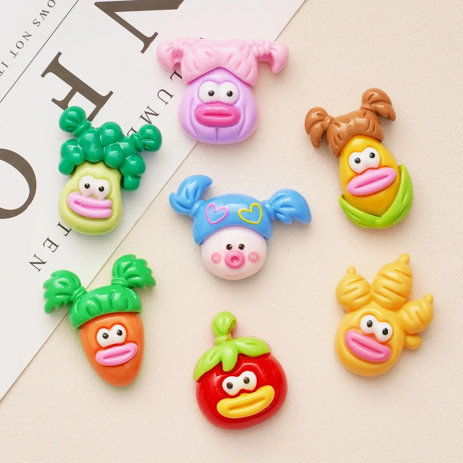 10PCS New vegetables ugly baby cartoon cream glue resin small accessories hairpin diy accessories pendant jewellery accessories