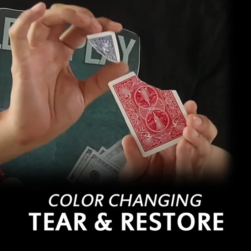 Color Changing Tear & Restore Magic Tricks Close Up Illusions Gimmicks Mentalism Props Torn Card Restore Changes Color Magia