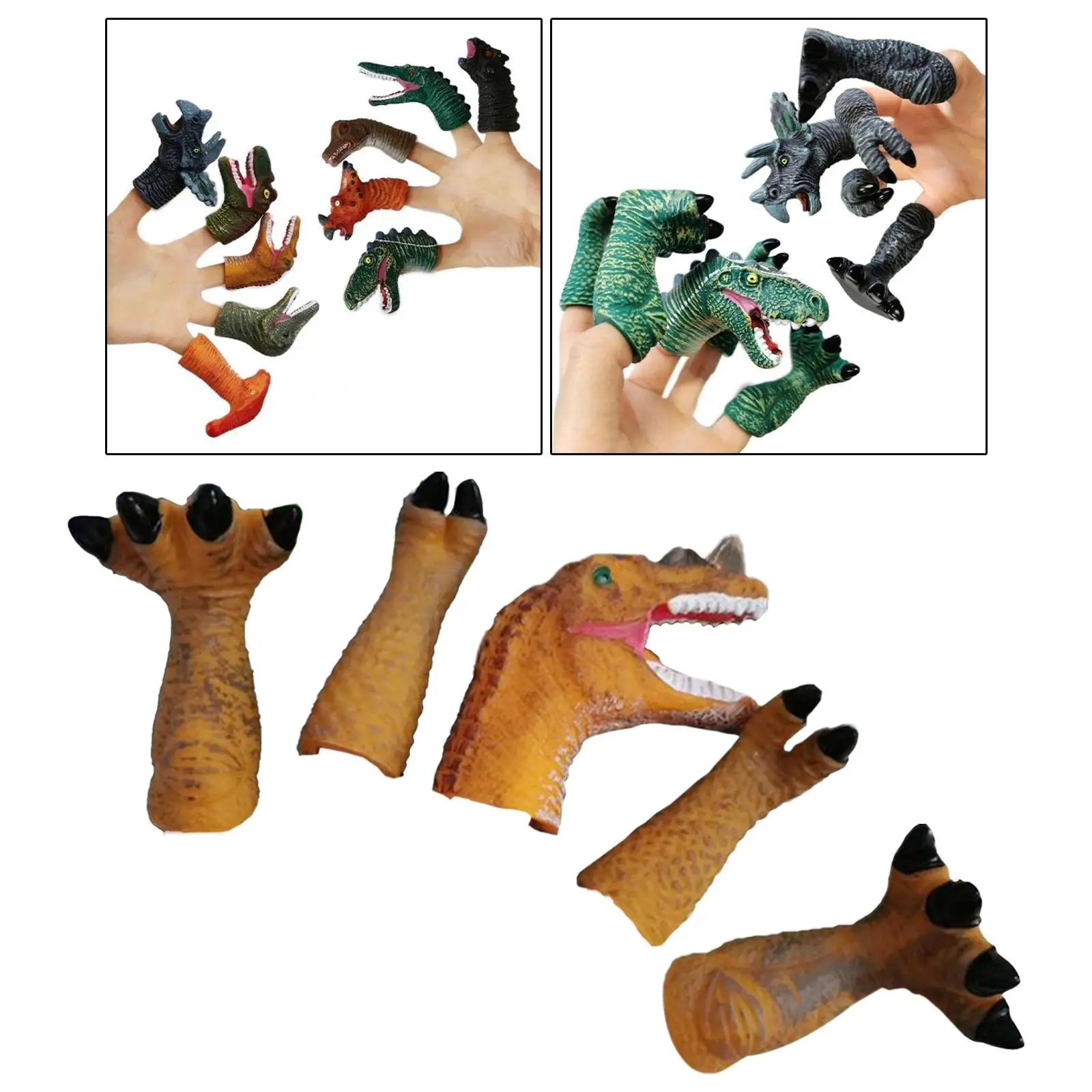 Marionetas de dedo de dinosaurio para niños, decoraciones de dibujos animados, cabezas de animales de baño, juguetes educativos tempranos, 5 piezas