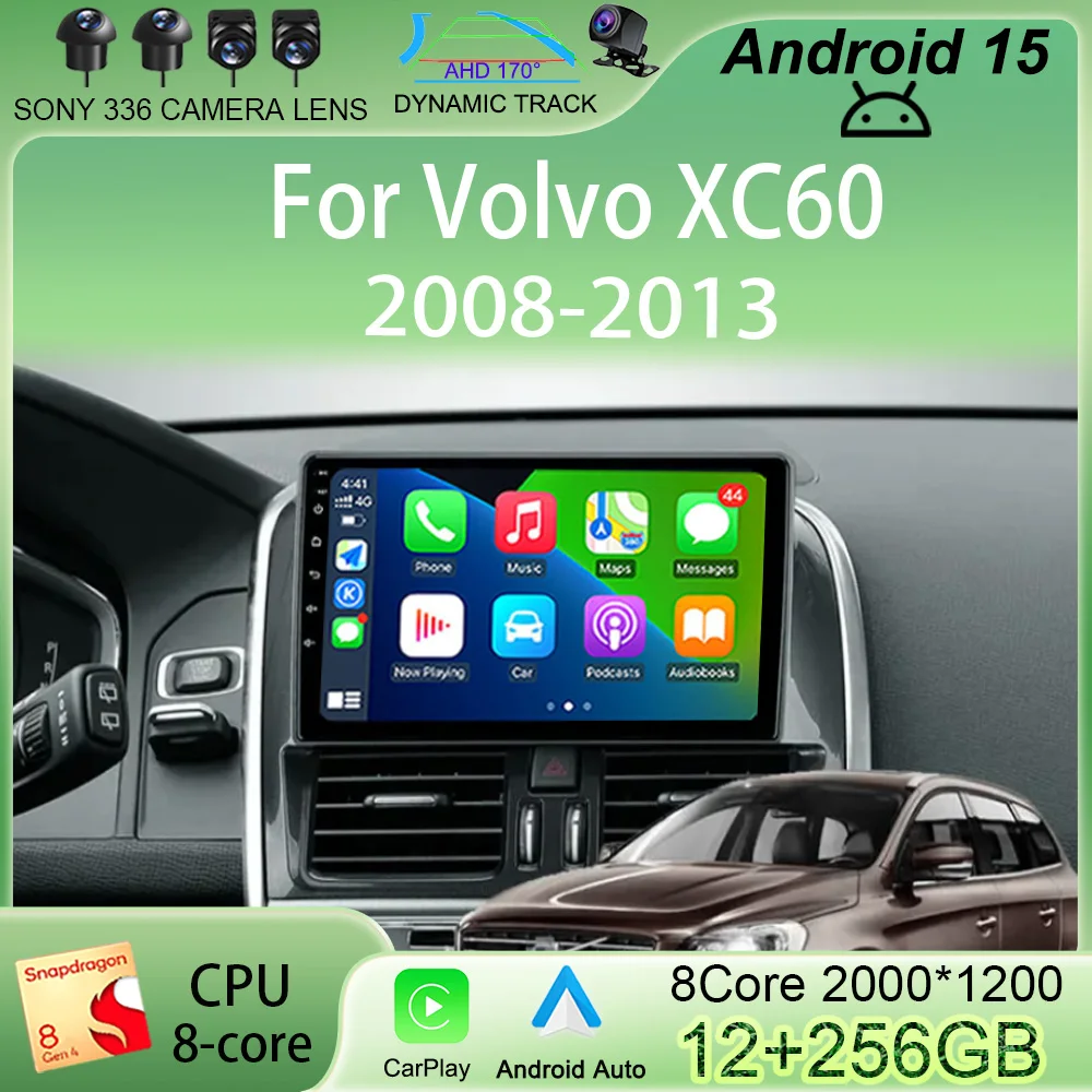 

Carplay Auto Android 15 Car Radio For Volvo XC60 2008-2013 Multimedia Video Player GPS Navigation Stereo Audio WIFI No 2din DVD