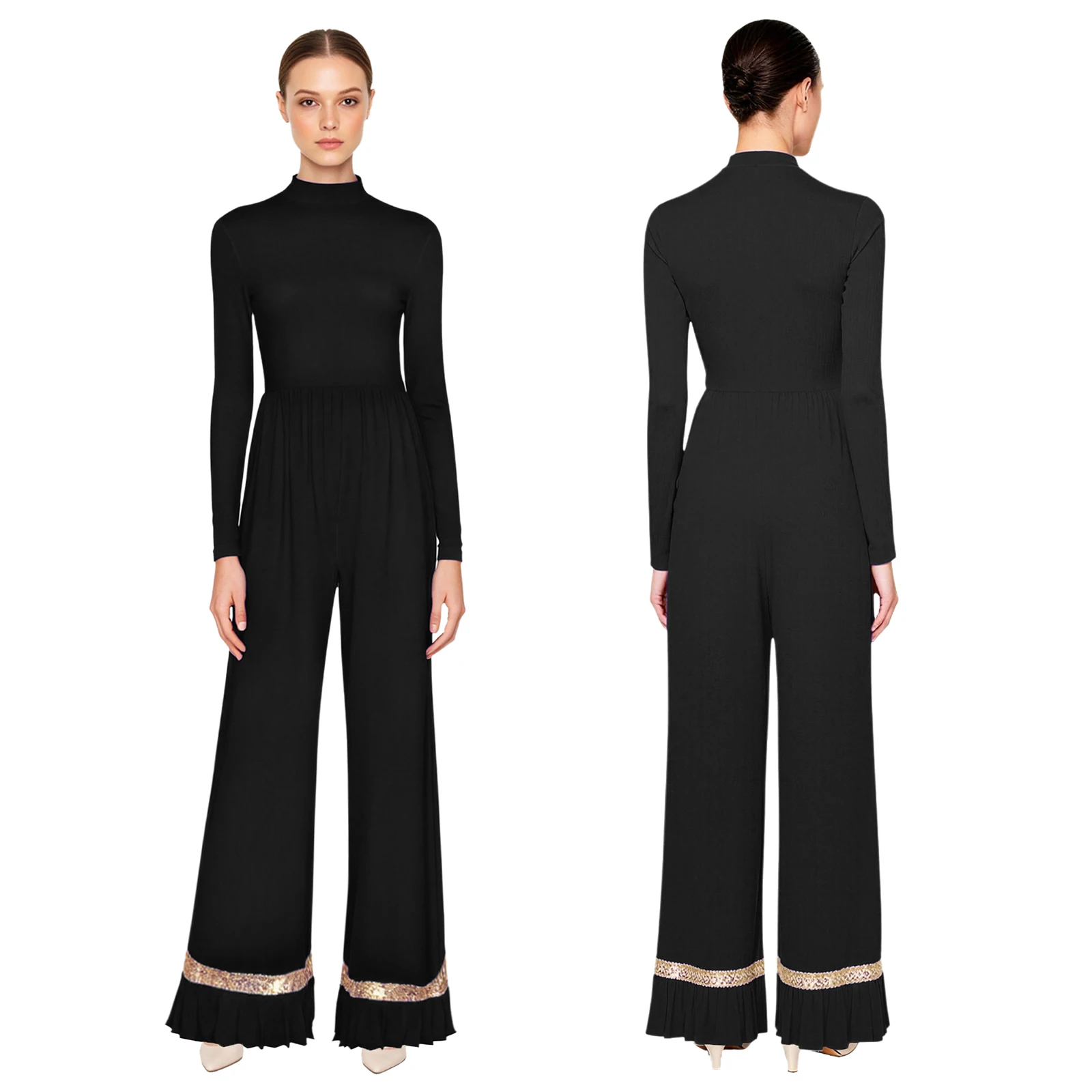 Combinaison de danse lyrique pour femmes, Costume liturgique de chorale de culte d'église, manches longues, paillettes brillantes, pantalon à jambes larges, body