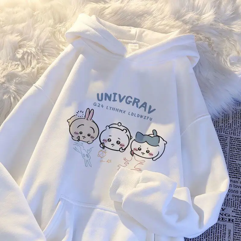 Anime Chiikawa Linda chaqueta con capucha de dibujos animados Kawaii Y2K Hachiware mujeres Tops moda cariño sudaderas femeninas cómodo cálido