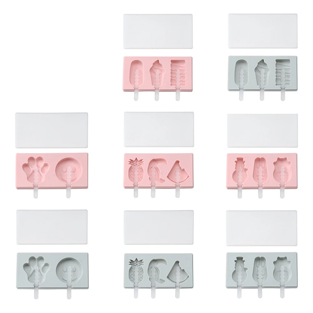 

2 Set Ice Cream Mold Silicone Molds Forms Round Popsicles Cube Shape Lids Making Maker Manual Tray
