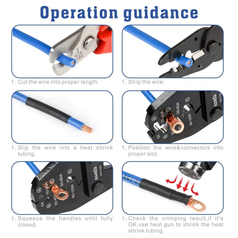 Copper nose crimper pliers 2.5-25mm2 13-3AWG Battery Lugs and Open Barrel Connectors Crimping Tools With cable cutting function