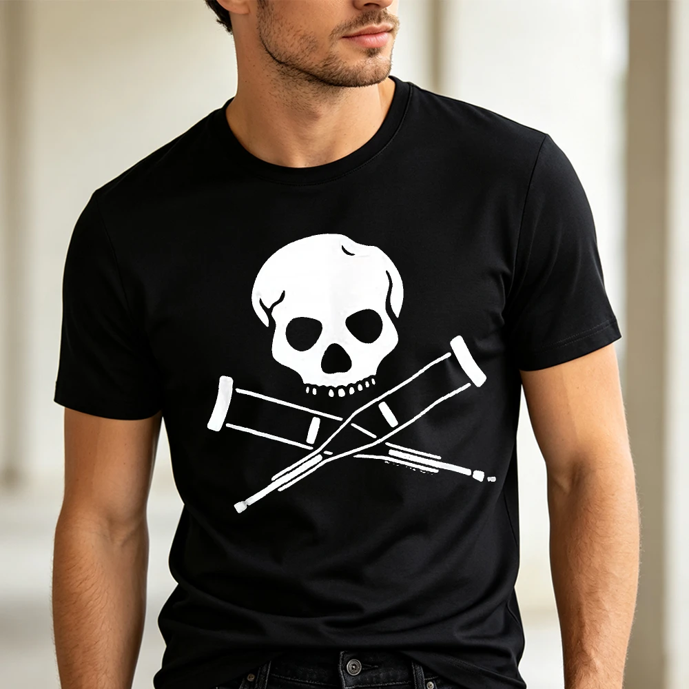 Skull Cross Crutches Jackass Graphic Tees Men T Shirt Casual Summer Daily Wear Streetwear Summer Clothes