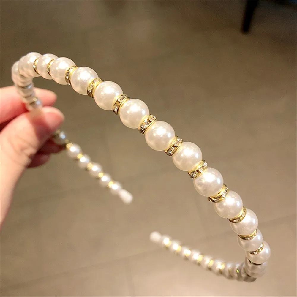 Fashion White Artificial Pearl Hair Hoop Fixed Hair Styling Elastic Hairbands Women Girls Makeup Washing Face Headband Headwear