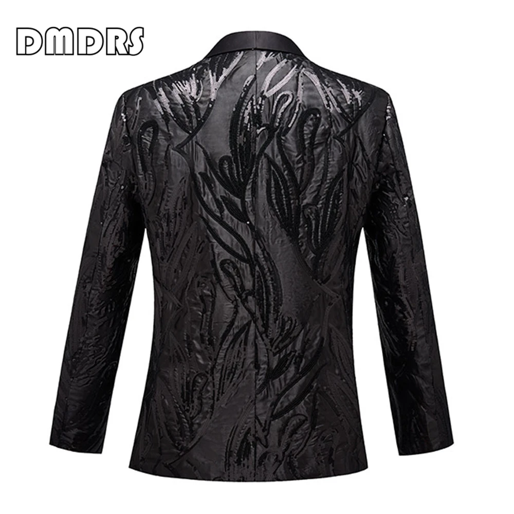 XS-3XL Black Shawl Neck Suit Jacket for Men, Sequined One Button Suit Blazer, Plus Size Men's Suits with Real Images