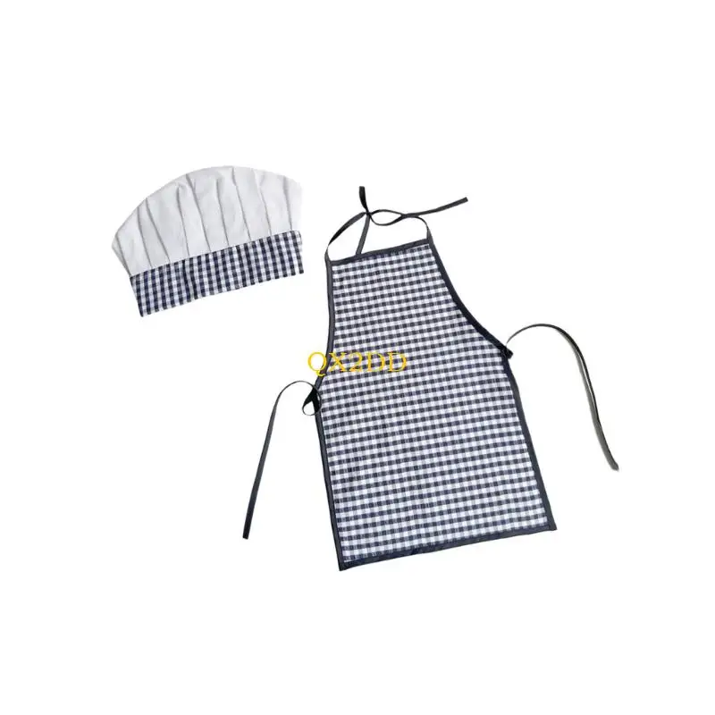 QX2D Boy Photography Props Newborn Infant Photography Costume Chefs Apron Hat Outfit