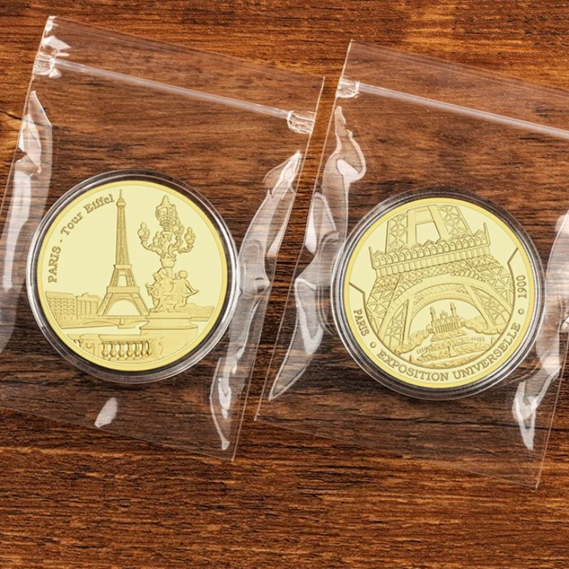 Paris-Tour Eiffel Gold Plated Souvenir Coin Famous Building Commemorative Coins Collectible Art Gift