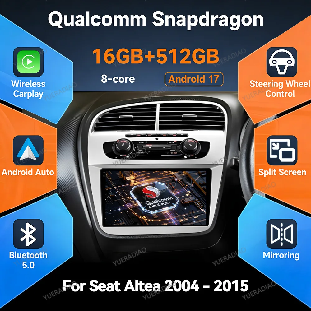 Android 17 Car Radio For Seat Altea XL Toledo 3 2004 - 2015 Qualcomm GPS NAVI BT Multimedia Stereo Video Player Head Unit 2DIN