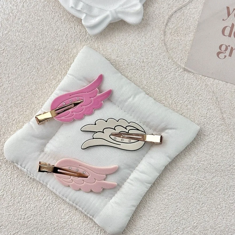 2 pinzas para el pelo de cristal con diamantes de imitación, sin marcas, estilo coreano, de acetato, con diseño de alas, para niñas, accesorios para el cabello, clip cosmético Dopamine para maquillaje.